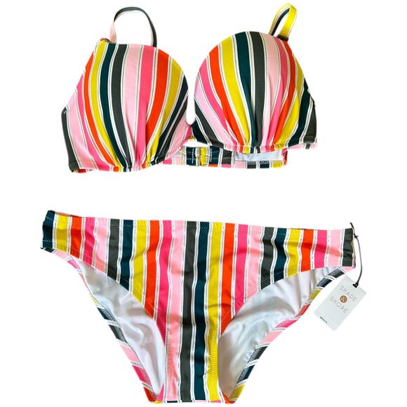 Shade & Shore Multicolor Striped Bikini Sz L 36D Padded Underwire NWT Retro 70s - Picture 1 of 7